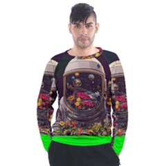 Astronaut Universe Planting Flowers Cosmos Jpg Men s Long Sleeve Raglan Tee