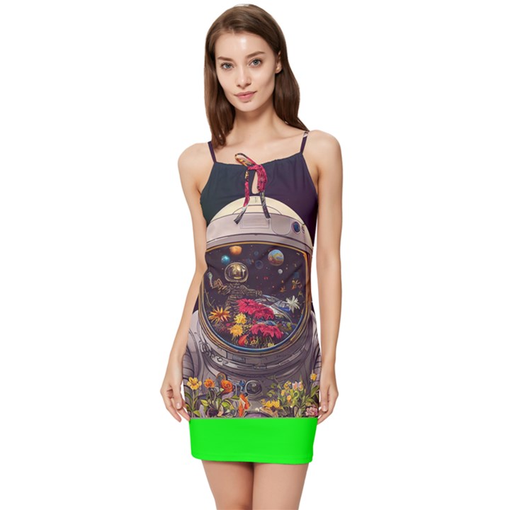 Astronaut Universe Planting Flowers Cosmos Jpg Summer Tie Front Dress