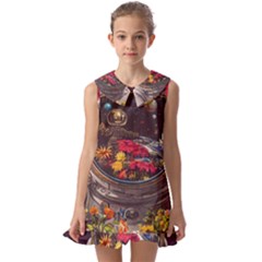 Astronaut Universe Planting Flowers Cosmos Jpg Kids  Pilgrim Collar Ruffle Hem Dress