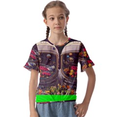 Astronaut Universe Planting Flowers Cosmos Jpg Kids  Cuff Sleeve Scrunch Bottom Tee