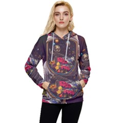 Astronaut Universe Planting Flowers Cosmos Jpg Women s Lightweight Drawstring Hoodie