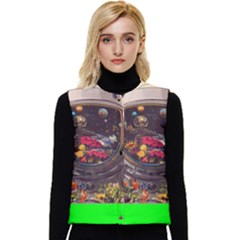 Astronaut Universe Planting Flowers Cosmos Jpg Women s Short Button Up Puffer Vest