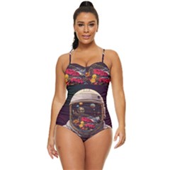 Astronaut Universe Planting Flowers Cosmos Jpg Retro Full Coverage Swimsuit