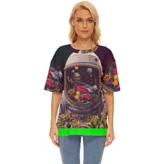 Astronaut Universe Planting Flowers Cosmos Jpg Oversized Basic Tee