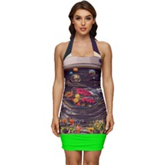 Astronaut Universe Planting Flowers Cosmos Jpg Sleeveless Wide Square Neckline Ruched Bodycon Dress