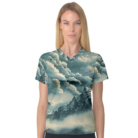 Mountains Alps Nature Clouds Sky Fresh Air V-neck Sport Mesh Tee by Pakemis