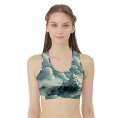 Mountains Alps Nature Clouds Sky Fresh Air Sports Bra With Border by Pakemis