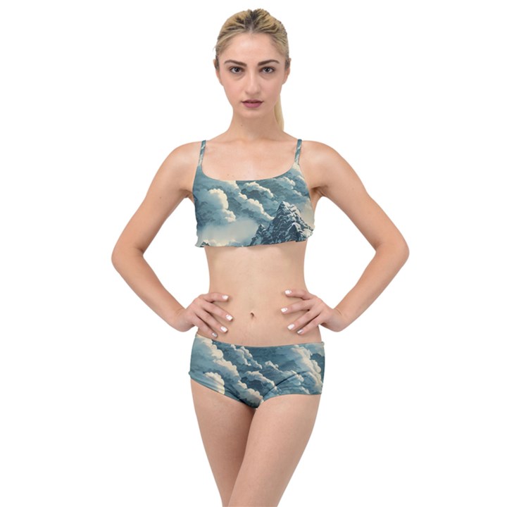 Mountains Alps Nature Clouds Sky Fresh Air Layered Top Bikini Set