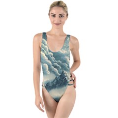 Mountains Alps Nature Clouds Sky Fresh Air High Leg Strappy Swimsuit by Pakemis