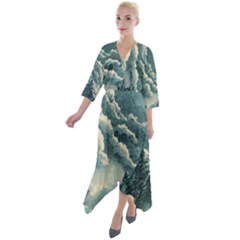 Mountains Alps Nature Clouds Sky Fresh Air Quarter Sleeve Wrap Front Maxi Dress by Pakemis