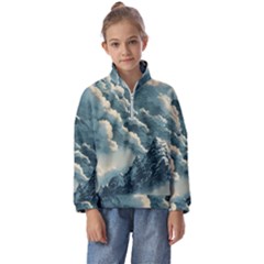 Mountains Alps Nature Clouds Sky Fresh Air Kids  Half Zip Hoodie by Pakemis