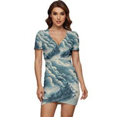 Mountains Alps Nature Clouds Sky Fresh Air Low Cut Cap Sleeve Mini Dress by Pakemis