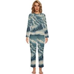 Mountains Alps Nature Clouds Sky Fresh Air Womens  Long Sleeve Lightweight Pajamas Set by Pakemis