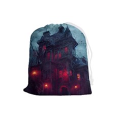 Haunted House Halloween Cemetery Moonlight Drawstring Pouch (large) by Pakemis