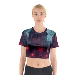 Haunted House Halloween Cemetery Moonlight Cotton Crop Top by Pakemis