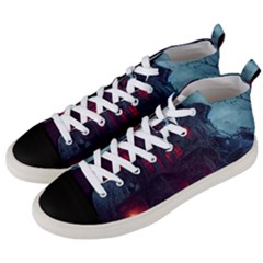 Haunted House Halloween Cemetery Moonlight Men s Mid-top Canvas Sneakers by Pakemis