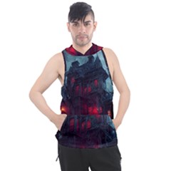 Haunted House Halloween Cemetery Moonlight Men s Sleeveless Hoodie by Pakemis