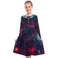 Haunted House Halloween Cemetery Moonlight Kids  Midi Sailor Dress by Pakemis