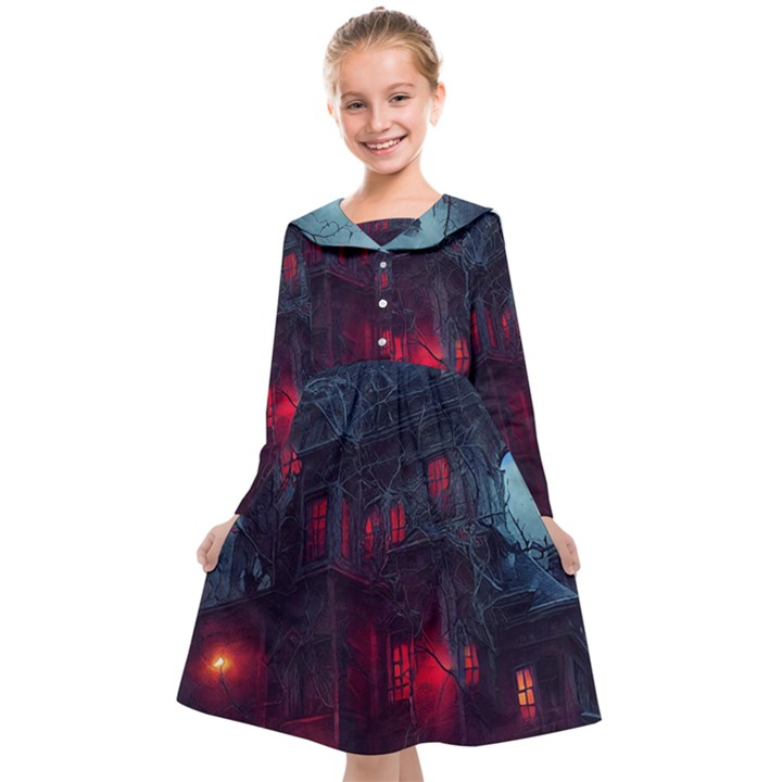 Haunted House Halloween Cemetery Moonlight Kids  Midi Sailor Dress