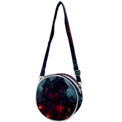 Haunted House Halloween Cemetery Moonlight Crossbody Circle Bag by Pakemis