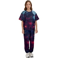 Haunted House Halloween Cemetery Moonlight Kids  Tee And Pants Sports Set by Pakemis