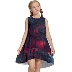 Haunted House Halloween Cemetery Moonlight Kids  Frill Swing Dress by Pakemis