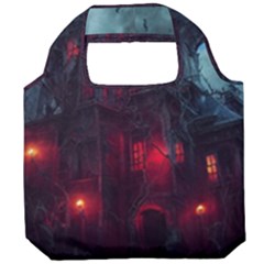 Haunted House Halloween Cemetery Moonlight Foldable Grocery Recycle Bag by Pakemis