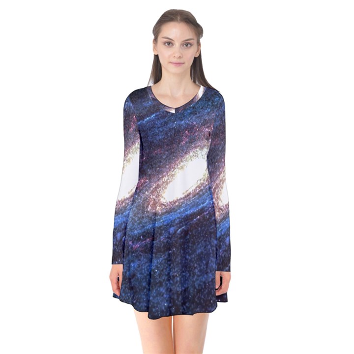 Space Cosmos Galaxy Stars Black Hole Universe Long Sleeve V-neck Flare Dress