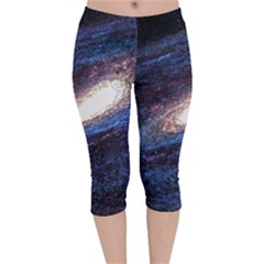 Space Cosmos Galaxy Stars Black Hole Universe Velvet Capri Leggings  by Pakemis