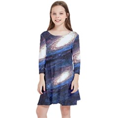 Space Cosmos Galaxy Stars Black Hole Universe Kids  Quarter Sleeve Skater Dress by Pakemis