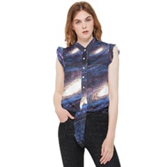 Space Cosmos Galaxy Stars Black Hole Universe Frill Detail Shirt by Pakemis