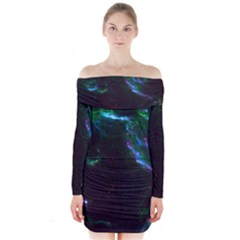 Space Cosmos Galaxy Stars Black Hole Universe Art Long Sleeve Off Shoulder Dress by Pakemis