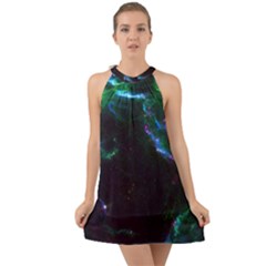 Space Cosmos Galaxy Stars Black Hole Universe Art Halter Tie Back Chiffon Dress by Pakemis