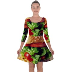 Hamburger Cheeseburger Burger 3d Render Snack Quarter Sleeve Skater Dress by Pakemis