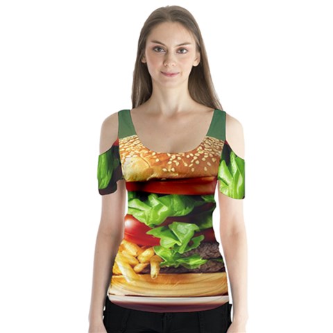 Hamburger Cheeseburger Burger 3d Render Snack Butterfly Sleeve Cutout Tee  by Pakemis