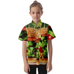 Hamburger Cheeseburger Burger 3d Render Snack Kids  Short Sleeve Shirt by Pakemis