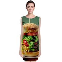 Hamburger Cheeseburger Burger 3d Render Snack Sleeveless Velvet Midi Dress by Pakemis