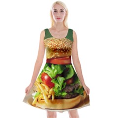 Hamburger Cheeseburger Burger 3d Render Snack Reversible Velvet Sleeveless Dress by Pakemis