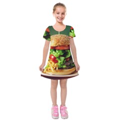 Hamburger Cheeseburger Burger 3d Render Snack Kids  Short Sleeve Velvet Dress by Pakemis