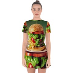 Hamburger Cheeseburger Burger 3d Render Snack Drop Hem Mini Chiffon Dress