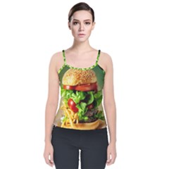 Hamburger Cheeseburger Burger 3d Render Snack Velvet Spaghetti Strap Top by Pakemis