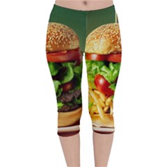 Hamburger Cheeseburger Burger 3d Render Snack Velvet Capri Leggings  by Pakemis