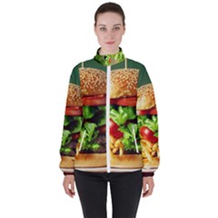 Hamburger Cheeseburger Burger 3d Render Snack Women s High Neck Windbreaker by Pakemis