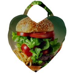 Hamburger Cheeseburger Burger 3d Render Snack Giant Heart Shaped Tote by Pakemis