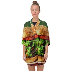 Hamburger Cheeseburger Burger 3d Render Snack Half Sleeve Chiffon Kimono by Pakemis