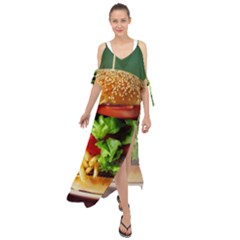 Hamburger Cheeseburger Burger 3d Render Snack Maxi Chiffon Cover Up Dress by Pakemis