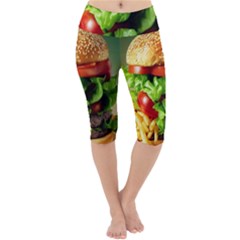 Hamburger Cheeseburger Burger 3d Render Snack Lightweight Velour Cropped Yoga Leggings by Pakemis