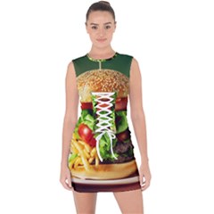 Hamburger Cheeseburger Burger 3d Render Snack Lace Up Front Bodycon Dress by Pakemis