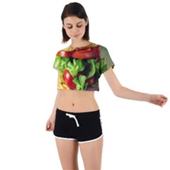 Hamburger Cheeseburger Burger 3d Render Snack Tie Back Short Sleeve Crop Tee by Pakemis