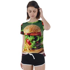 Hamburger Cheeseburger Burger 3d Render Snack Short Sleeve Open Back Tee by Pakemis